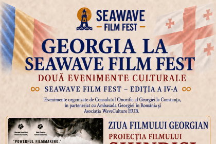 Afiș pe fundal cu steagurile României și Georgiei, cu logo-ul „Seawave Film Fest" (un far) și textul „Georgia la Seawave Film Fest — Două evenimente culturale, Seawave Film Fest Ediția a IV-a", organizate de Consulatul Onorific al Georgiei la Constanța